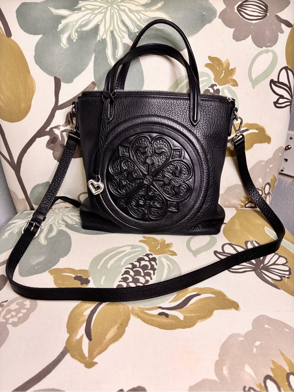 Brighton Lara Soft Tote Black Leather Embossed Crossbody Tote - Women's Bag